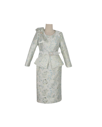 Floral metallic two-piece skirt suit for church, women's elegant faith-inspired formal wear