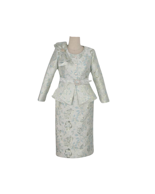 Floral metallic two-piece skirt suit for church, women's elegant faith-inspired formal wear