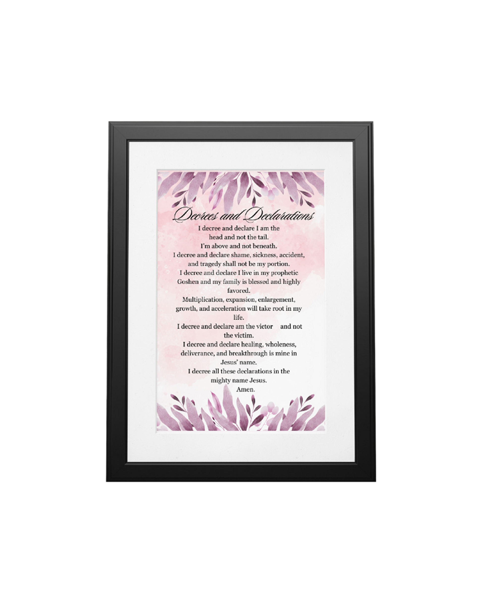 Christian Decrees and Declarations wall art, faith confession scripture print for home or office
