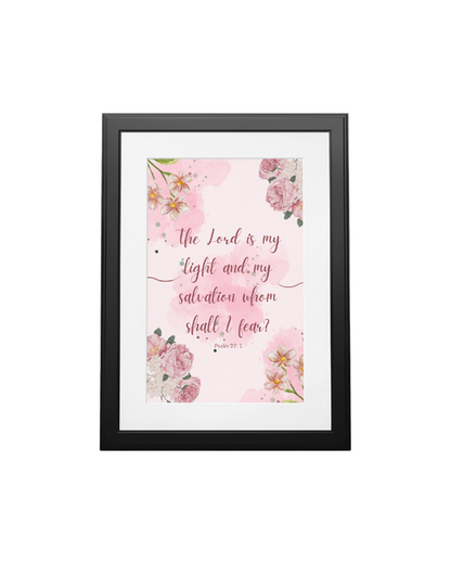 Psalm 27:1 The Lord is My Light scripture wall art, Christian Bible verse print