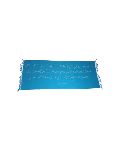Scripture prayer shawl with Jeremiah 29:11 For I Know the Plans verse, Christian faith gift