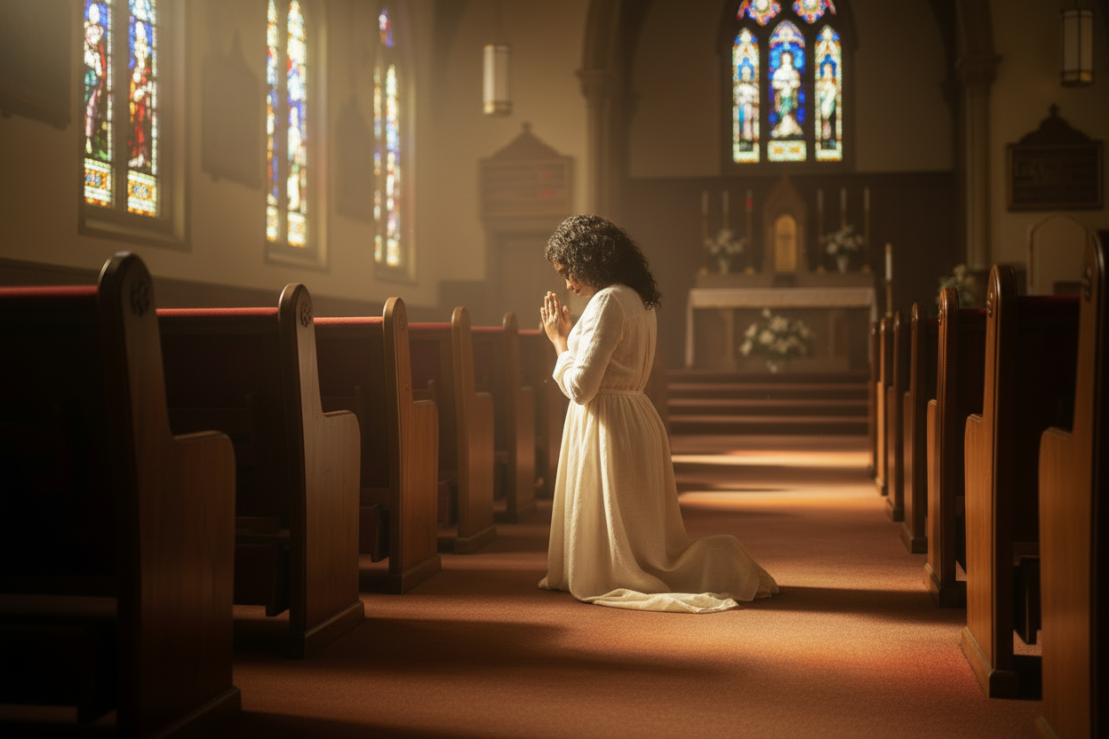 Black Woman Praying at Altar