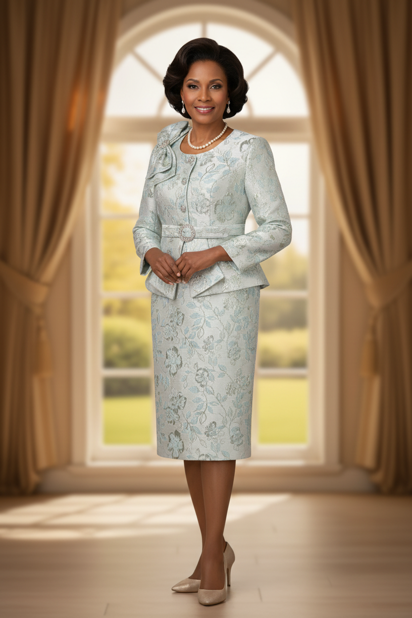 Woman Wearing Floral Metallic 2-Piece