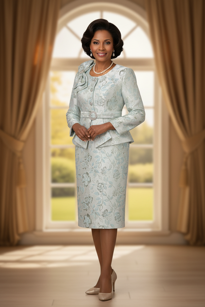 Woman Wearing Floral Metallic 2-Piece
